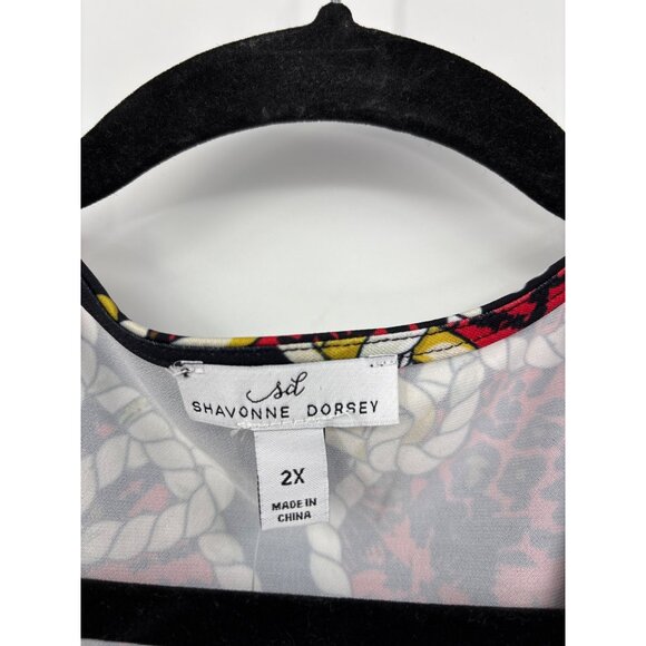 Shavonne Dorsey Rope Chain Print Faux Wrap Top Black Red 2X NEW - Picture 3 of 5